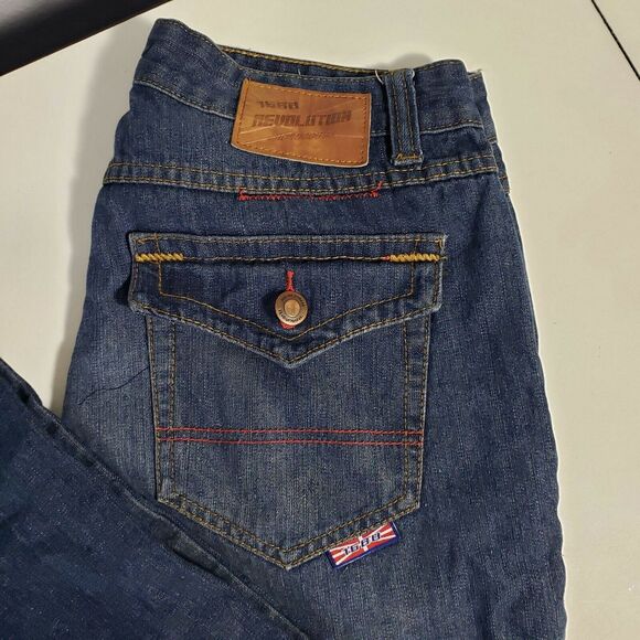 1688 Revolution jeans 32/30 straight leg distressed colored stitching - Picture 2 of 6